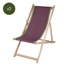Lot de 2 chiliennes pliantes règlables - 100 % coton - bois hêtre - rouge