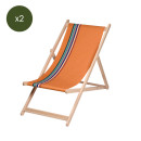 Lot de 2 chiliennes pliantes règlables - 100 % coton - bois hêtre - multicolore