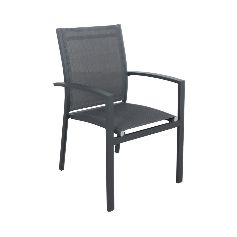 Lot de 2 Fauteuils empilables aluminium en textilène - Gris Antracite - ANDRA Lot de 2 Fauteuils empilables aluminium en textilène - Gris Antracite - ANDRA