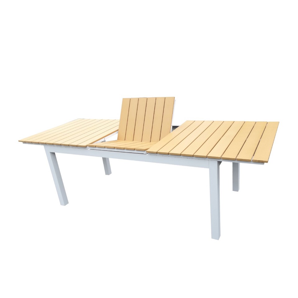 Table de jardin extensible aluminium bois composite- 180/240cm - 10 places - blanc - PALMA