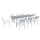 Table de jardin extensible aluminium blanc gris 180/240cm + 8 fauteuils empilables textilène - PALMA 8