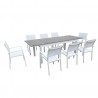 Table de jardin extensible aluminium blanc gris 180/240cm + 8 fauteuils empilables textilène - PALMA 8