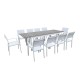 Table de jardin extensible aluminium 180/240cm blanc gris + 10 fauteuils empilables textilène - PALMA 10