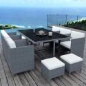 MUNGA 10 Places - Ensemble encastrable salon / table de jardin résine tressée - Gris / Ecru MUNGA 10 Places - Ensemble encastrable salon / table de jardin résine tressée - Gris / Ecru