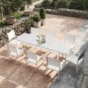 Table de jardin extensible aluminium blanc gris 180/240cm + 8 fauteuils empilables textilène - PALMA 8 Table de jardin extensible aluminium blanc gris 180/240cm + 8 fauteuils empilables textilène - PALMA 8
