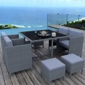 MUNGA 8 Places - Ensemble encastrable salon / table de jardin résine tressée-Gris MUNGA 8 Places - Ensemble encastrable salon / table de jardin résine tressée-Gris